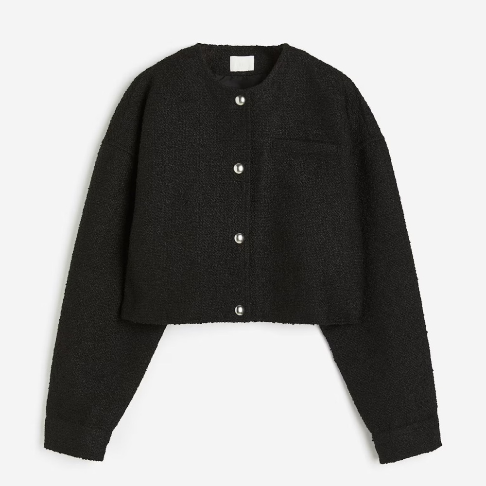 H&M Black Button-Front Cropped Jacket